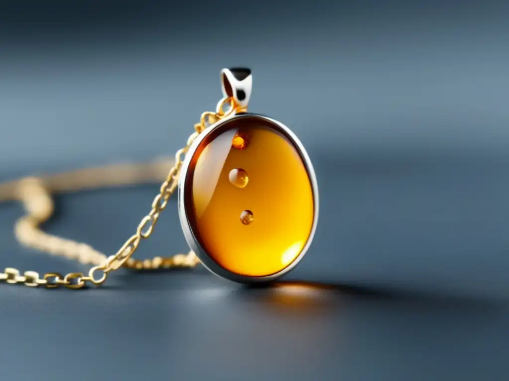 Joyería prehistórica: Amber minimalista en cadena de plata, con piedra translúcida y patrones intrincados