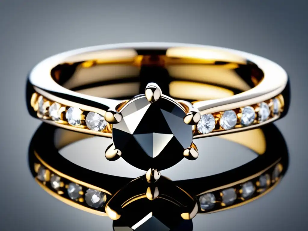 Anillo de diamante negro, elegante y moderno, resalta la tendencia de los diamantes negros en joyería