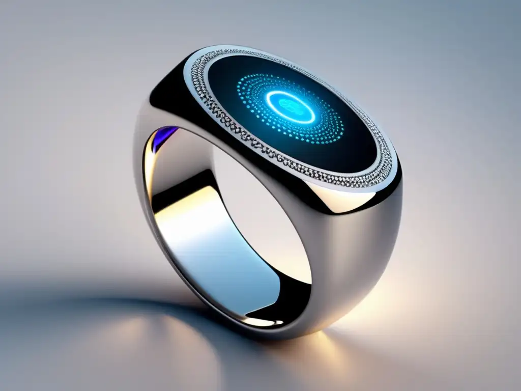 Joyería inteligente: anillo plateado moderno con pantalla LED y notificaciones