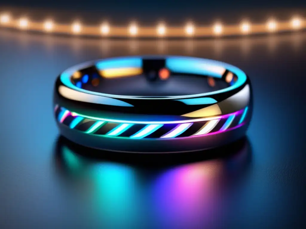 Joyería inteligente y comunicación: Anillo plateado futurista con luces LED y diseño sofisticado