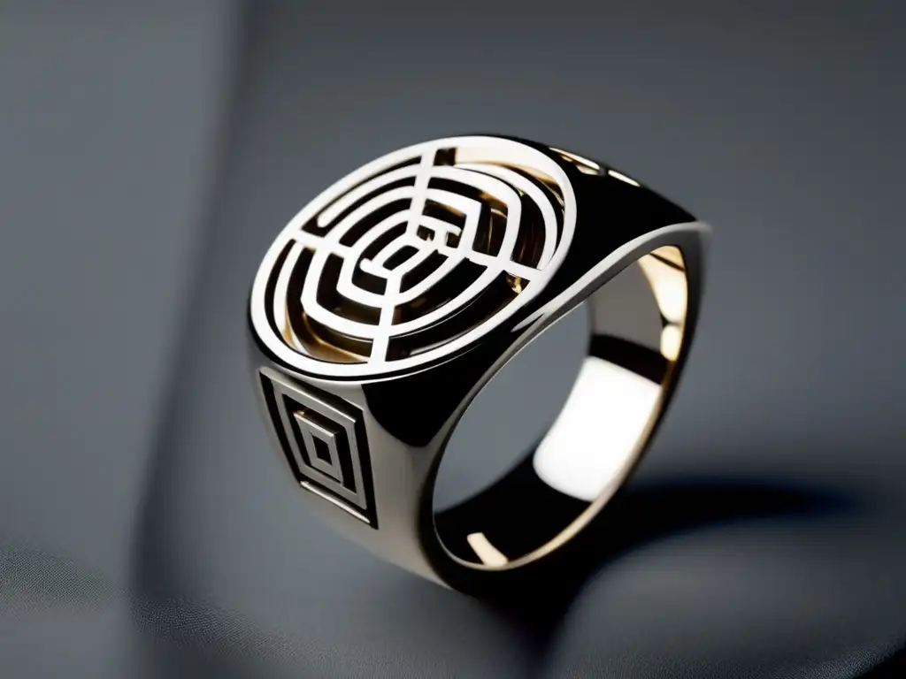 Anillo minimalista de plata inspirado en Coco Chanel, destacando su diseño geométrico y detalles precisos