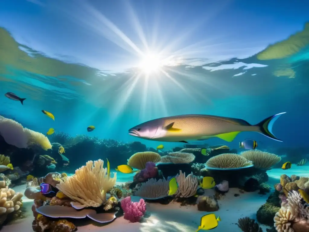 Prístimo arrecife coralino con vida marina diversa y vibrante, muestra belleza y riqueza de ecosistema marino sano