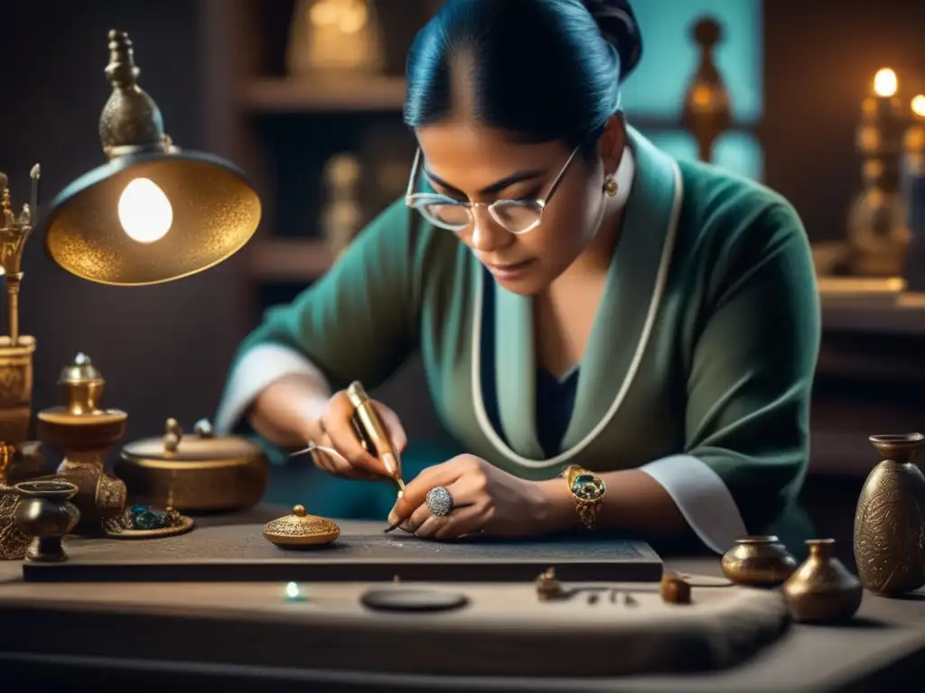 Restauración joyería antigua: tesoros rescatados - Artífice experto restaurando delicadamente joyería ancestral