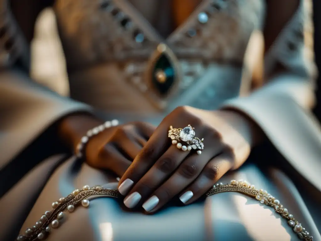 Joyas tradicionales en ceremonias matrimoniales: Mano de novia con tiara de perlas y diamantes