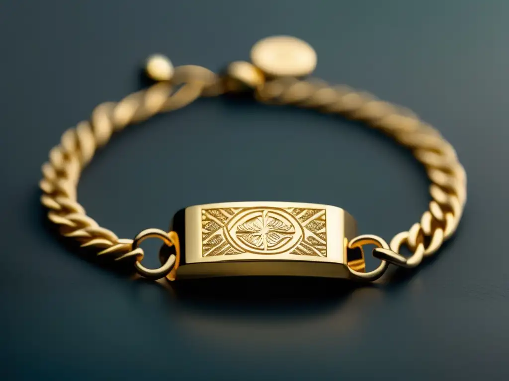 Pulsera de oro minimalista con símbolos de prosperidad y elegancia