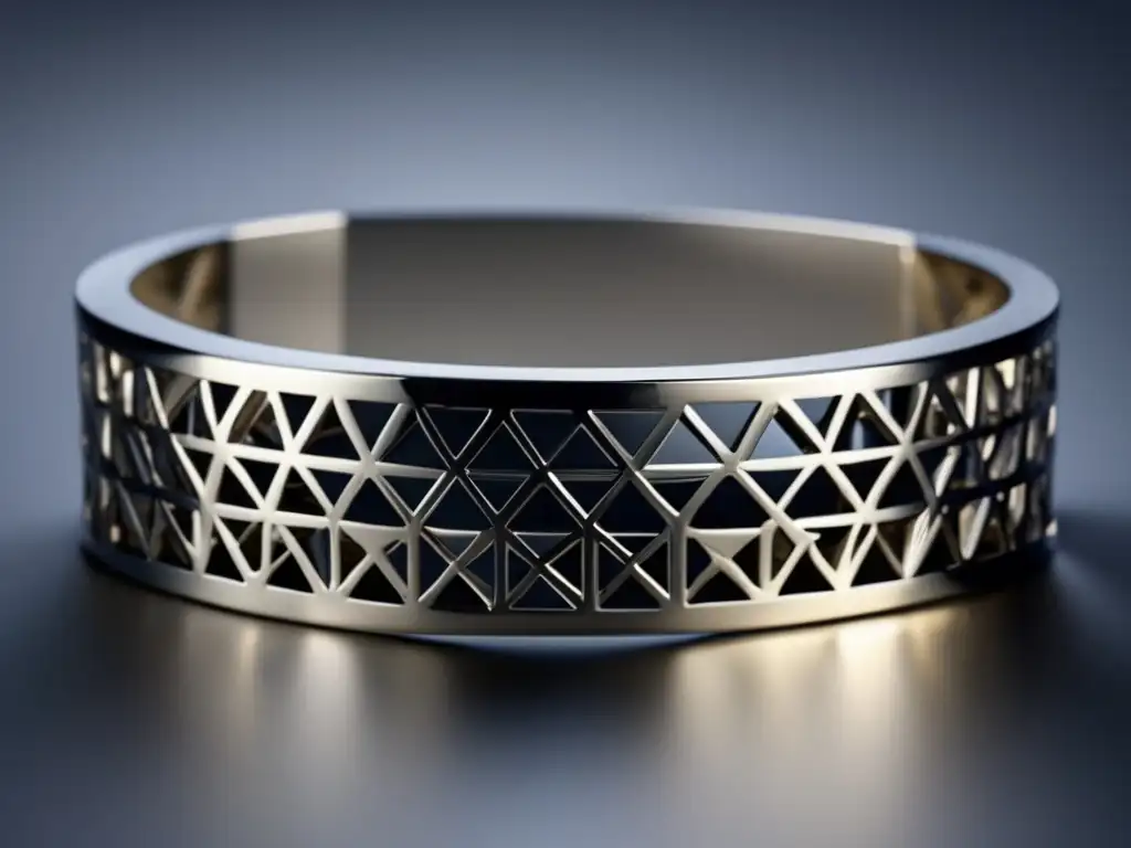 Pulsera plateada de diseño geométrico, fusionando tradición y modernidad