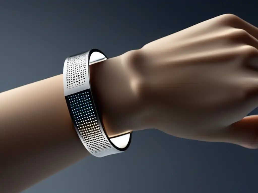 Innovaciones en joyería con realidad aumentada: Pulsera de AR futurista con holograma de collar de diamantes