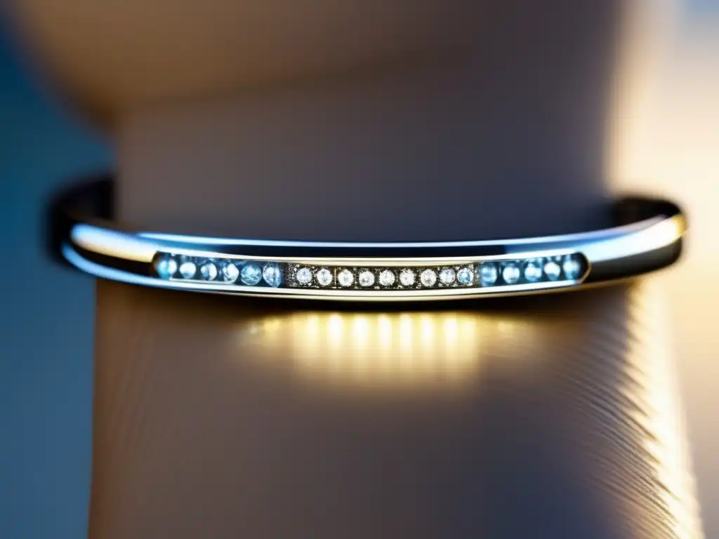 Pulsera inteligente elegante con diseño curvo, luces LED y joya central - Historia y evolución de la joyería inteligente