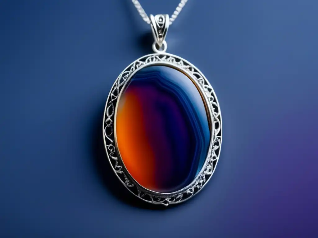Joyería con ágatas: Evolución histórica - Colgante de ágata en cadena de plata con patrones y colores vibrantes