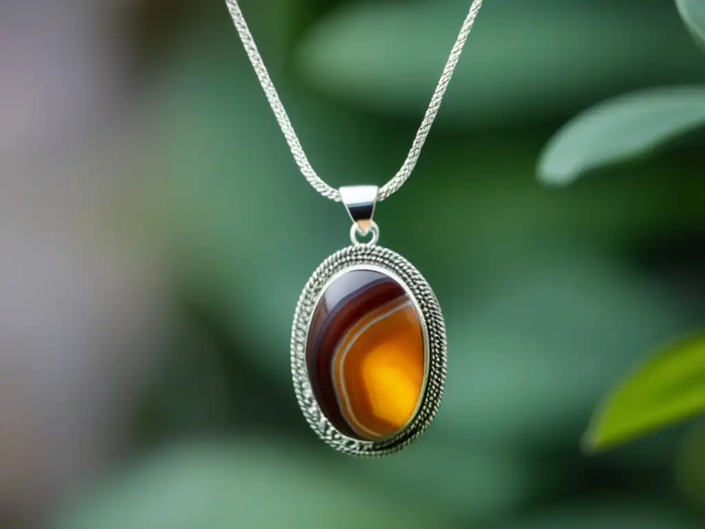 Evolución histórica joyería con ágatas: colgante agata con cadena plata, diseño minimalista y bandas de colores