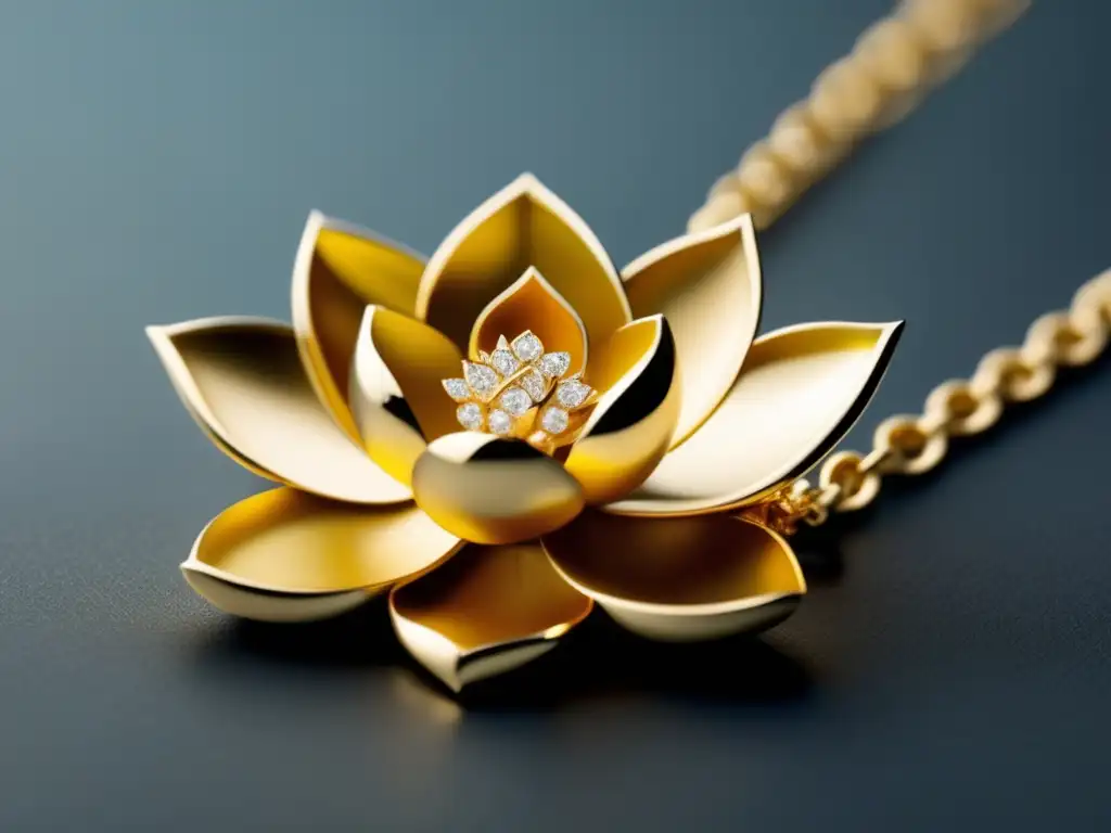 Joyería fina con diseño floral: delicado colgante de flor en oro 18k, detalle lotus, elegante y moderno