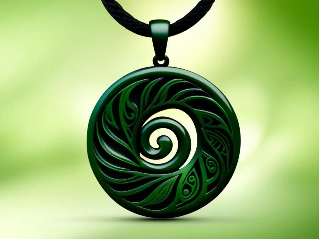 Historia joyería cultura maorí: colgante Maori tallado en hueso o pounamu, con patrones koru y juego de luces y sombras