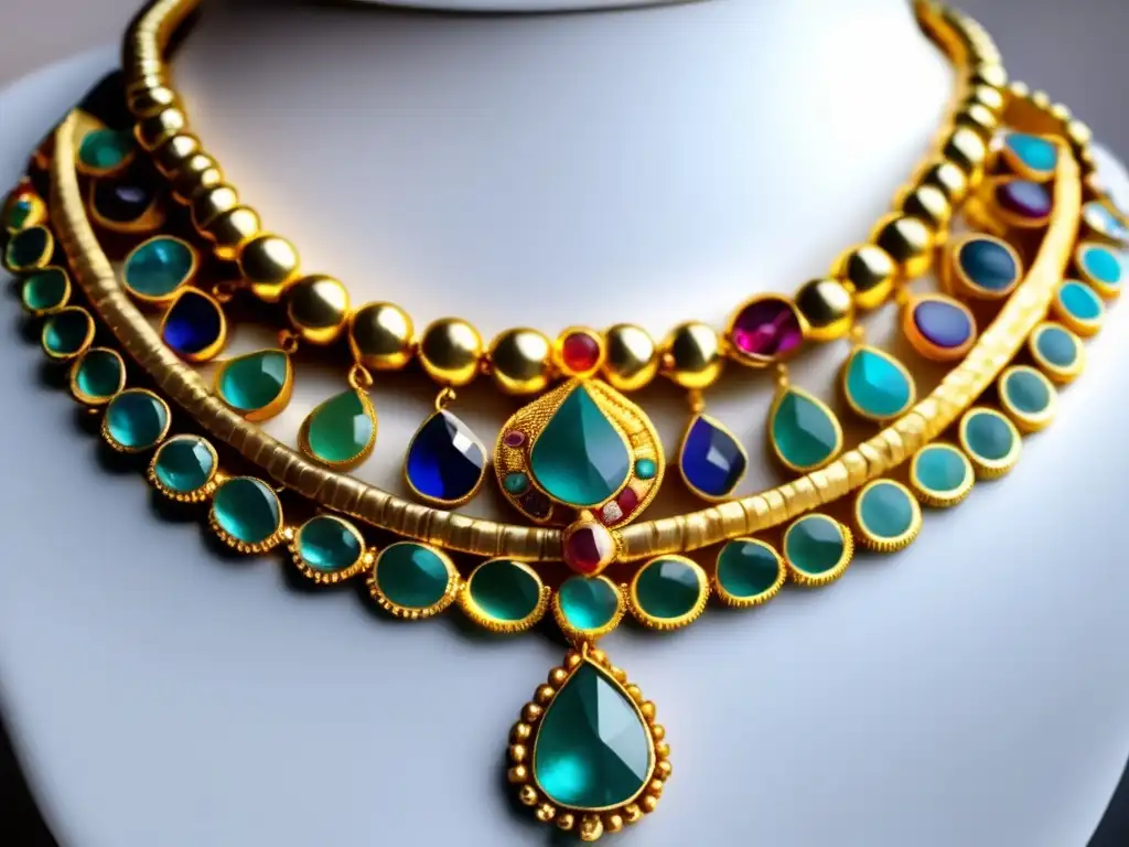 Collar antiguo restaurado con detalles en oro y gemas preciosas Restauración y conservación de joyas antiguas - Collar antiguo de oro con gemas vibrantes y cadena delicada