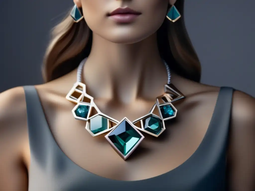 Innovaciones en joyería con realidad aumentada: diseño minimalista y elegante de collar con elementos de metal 3D y piedras preciosas tradicionales