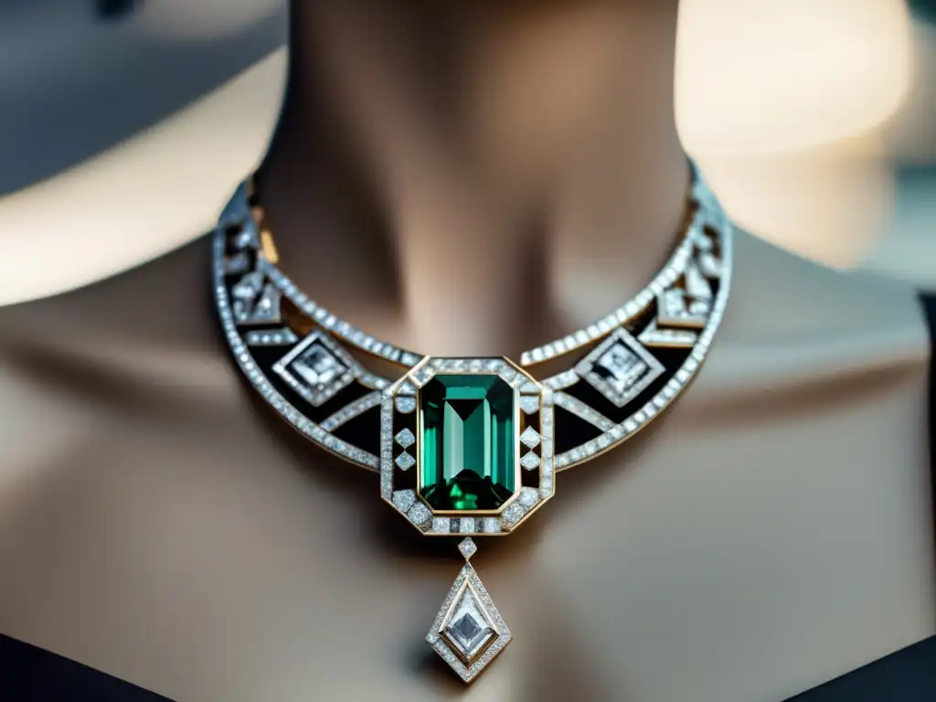 Joyería de lujo: últimas tendencias pasarelas - Collar art deco con diamantes y esmeralda