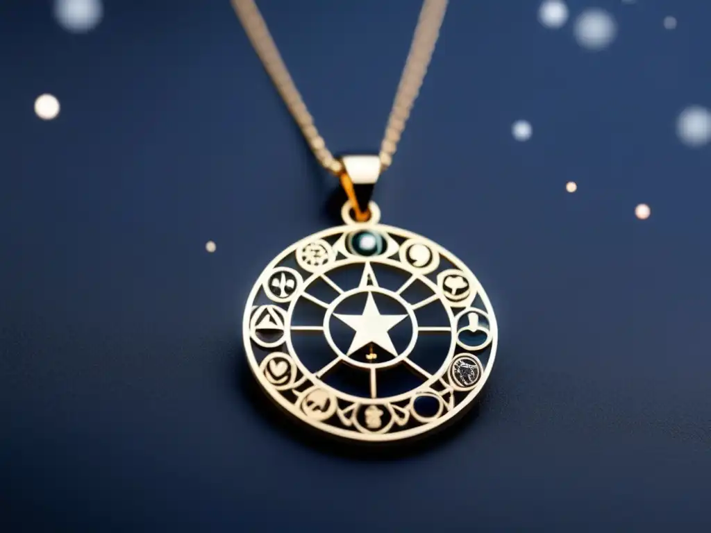 Joya astrológica minimalista con símbolos zodiacales detallados, fusionando sabiduría antigua y diseño moderno