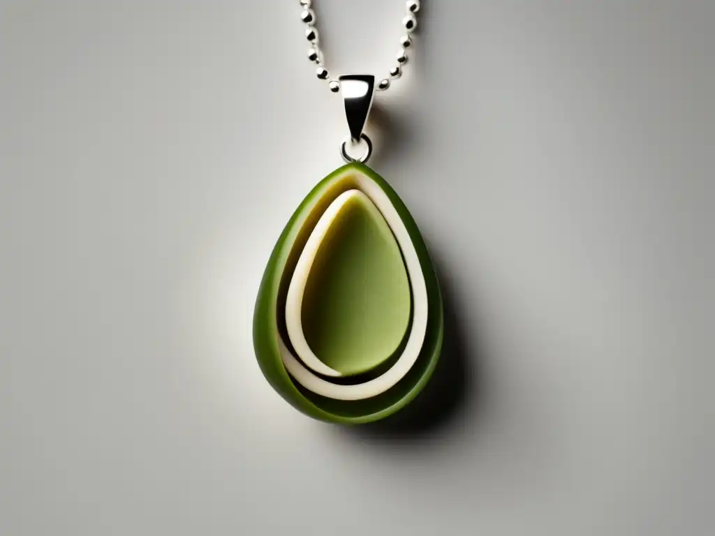 Historia de la joyería con hueso de aguacate: collar minimalista de plata con colgante de hueso de aguacate, resaltando su artesanía y belleza natural