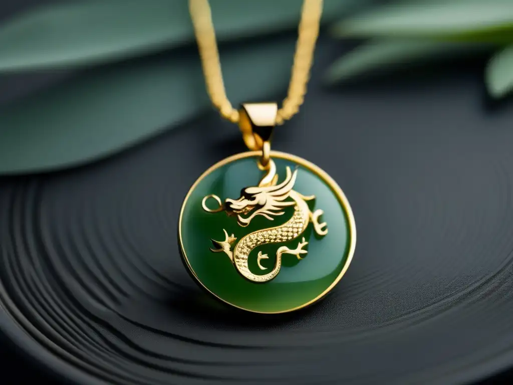 Historia joyería antigua China, collar minimalista inspirado en la dinastía Han con cadena dorada y colgante de jade en forma de dragón