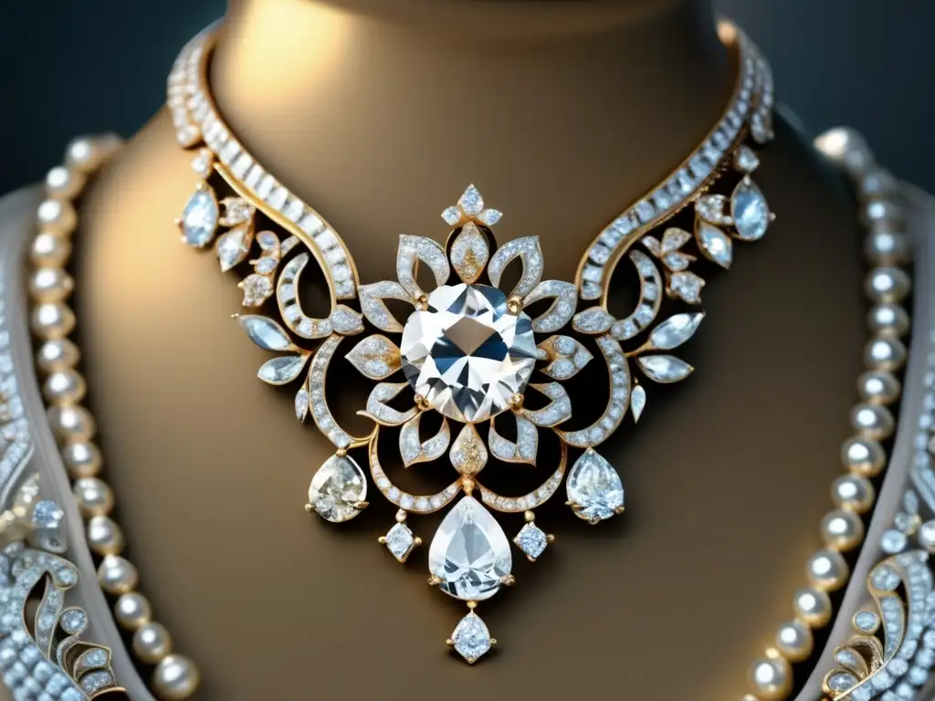 Joyería de diamantes: Historia y evolución - Collar de diamantes barroco con diseño floral y fondo negro