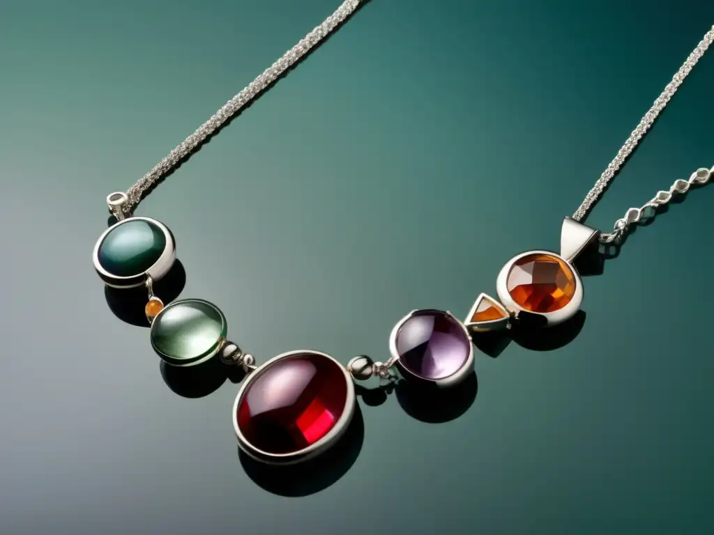 Evolución piedras preciosas: collar moderno con gemas preciosas en cadena de plata, representando la historia de la joyería