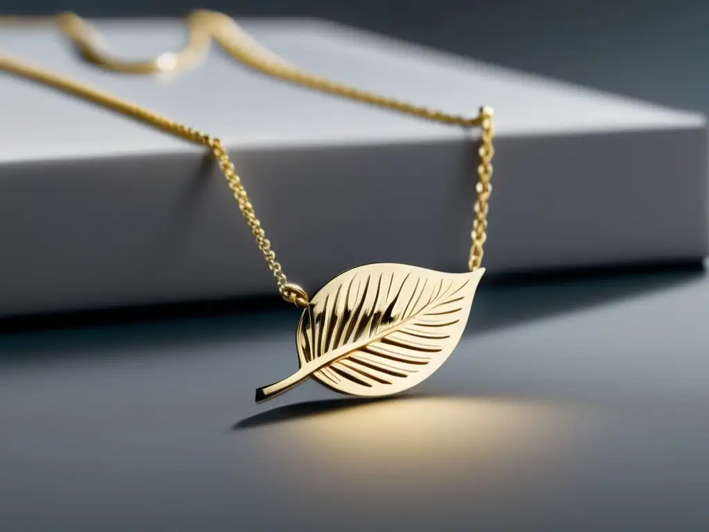 Joyería sostenible: diseño minimalista y delicado colgante de hoja en oro