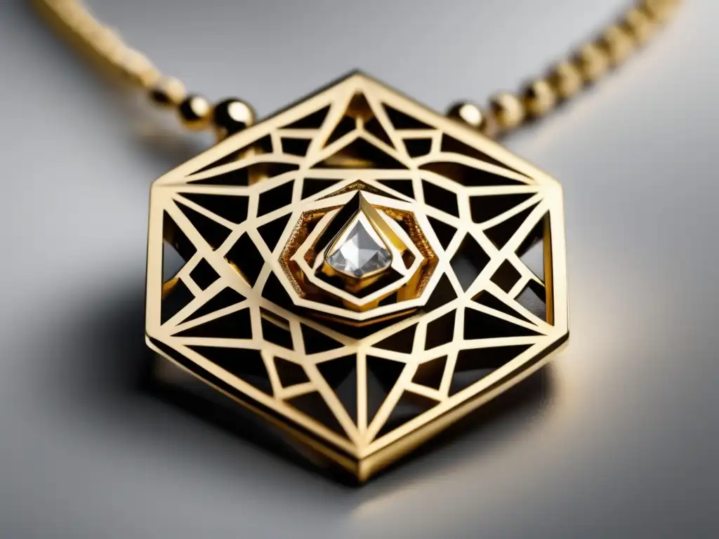 Ventajas de la impresión 3D en joyería: Collar dorado de diseño geométrico con diamante, elegante y ultradetallado