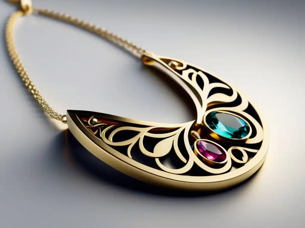 Joyas exclusivas para desfiles de moda - Imagen de collar de diseño Art Nouveau en oro con gemas vibrantes