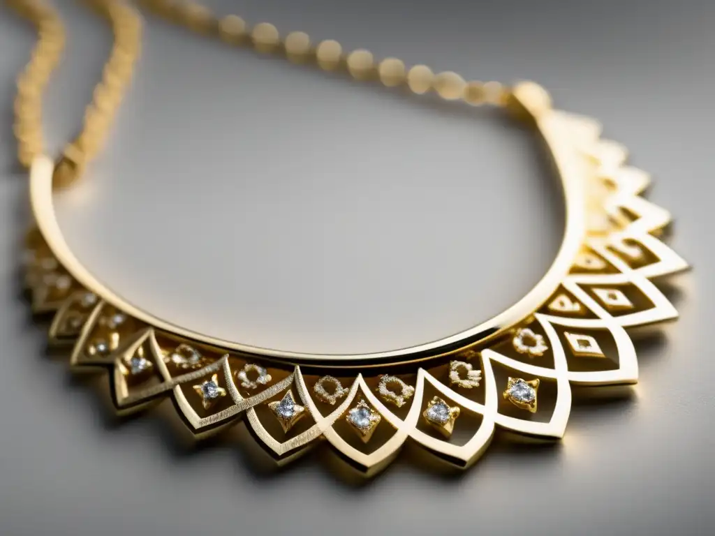 Tendencias en joyería hecha a mano: Collar de oro artesanal de alta calidad resaltado en fondo blanco