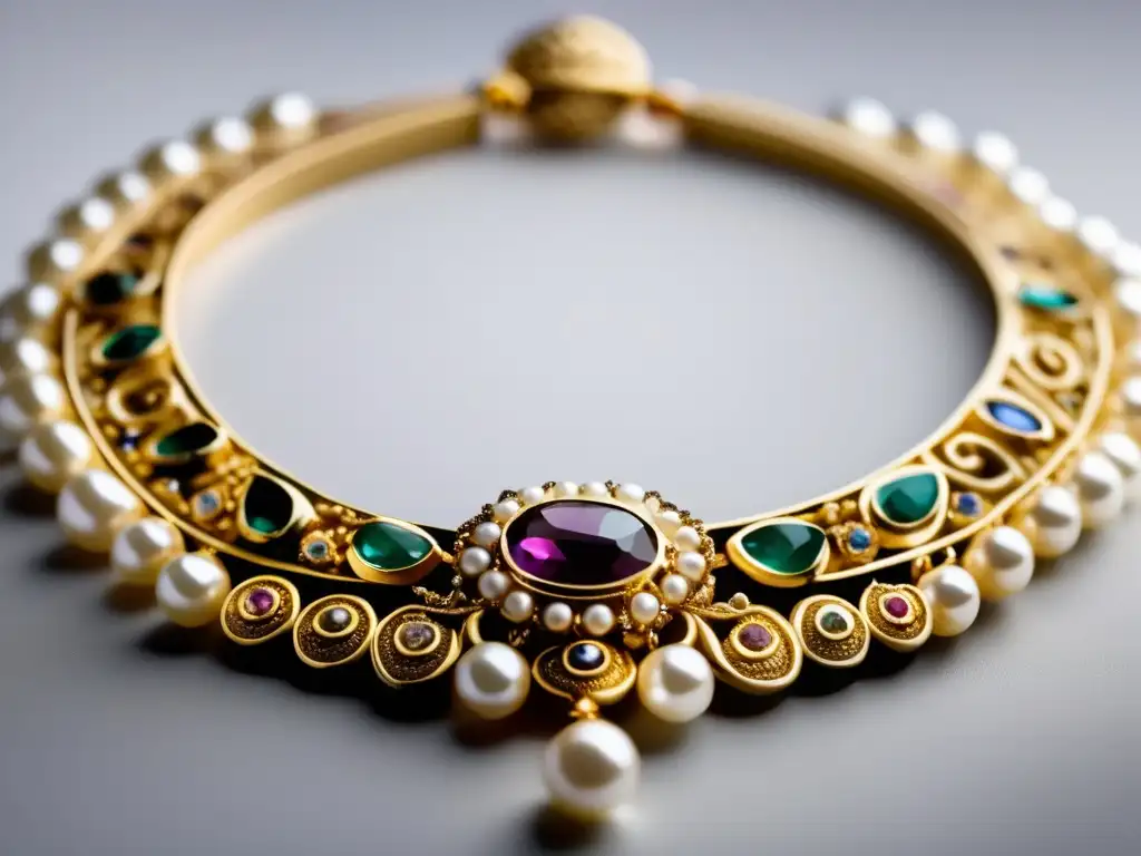 Historia de la joyería bizantina: Collar dorado con perlas y diseños inspirados en el arte bizantino