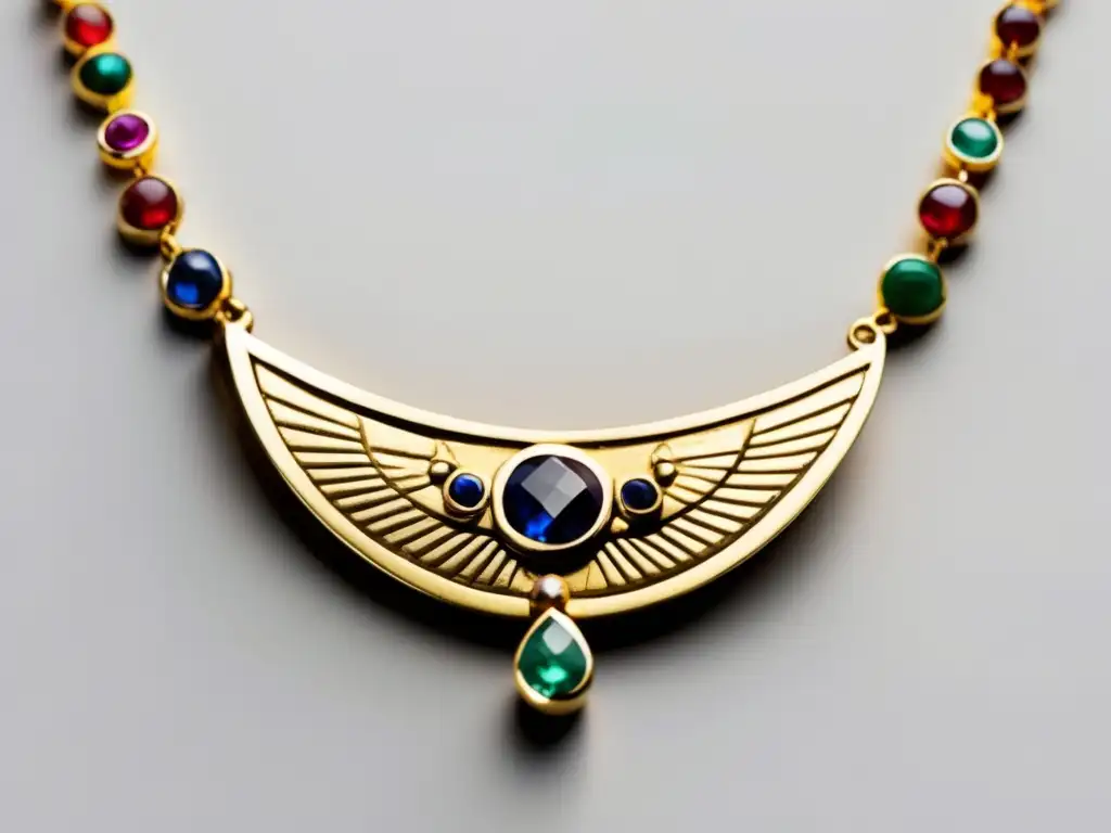 Joyería antigua de Egipto: colgante dorado con gemas y jeroglíficos, reflejo del arte y la evolución histórica de la joyería