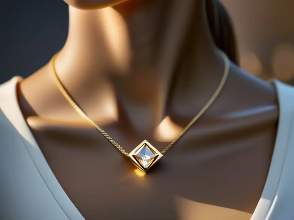 Tendencias minimalistas en joyería contemporánea - Collar dorado con diamante en forma de cuadrado