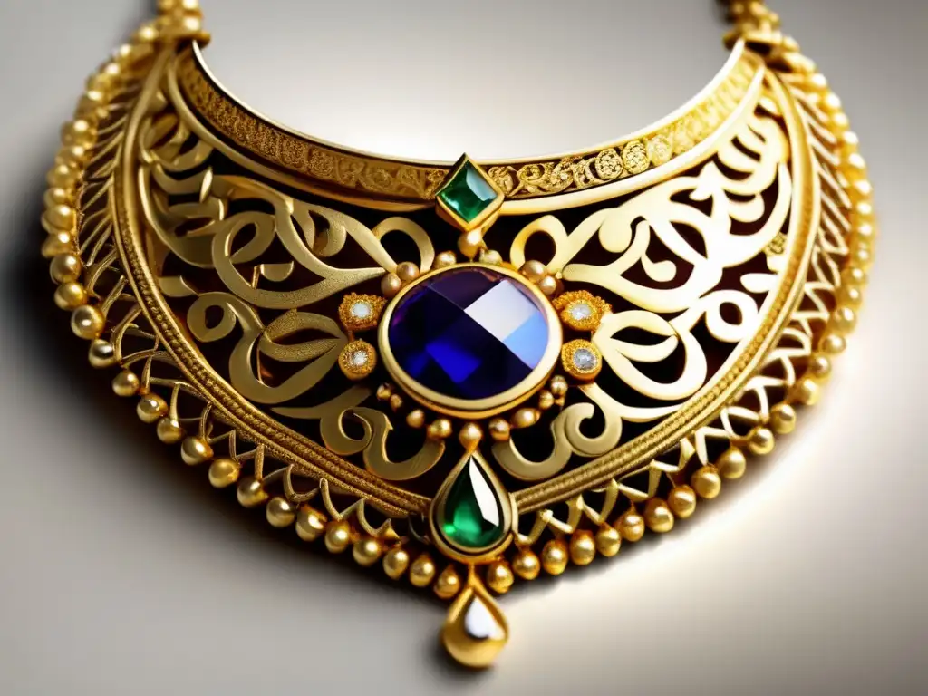 Oro en la joyería persa: Collar de oro persa con detalles filigrana y gemas