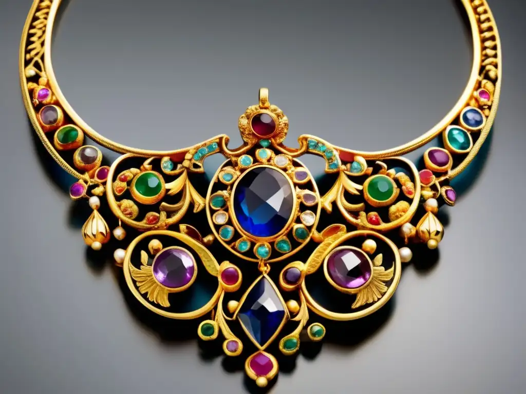 Joyería antigua Persia: Collar de oro con detalle meticuloso y estilo minimalista, reflejando la opulencia artística del imperio