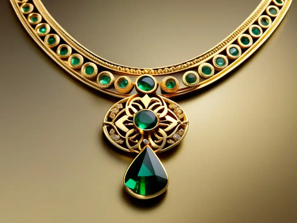 Innovaciones en joyería de metales preciosos en la Antigua Roma: Collar romano de oro con diseño minimalista, detalle exquisito y piedras preciosas