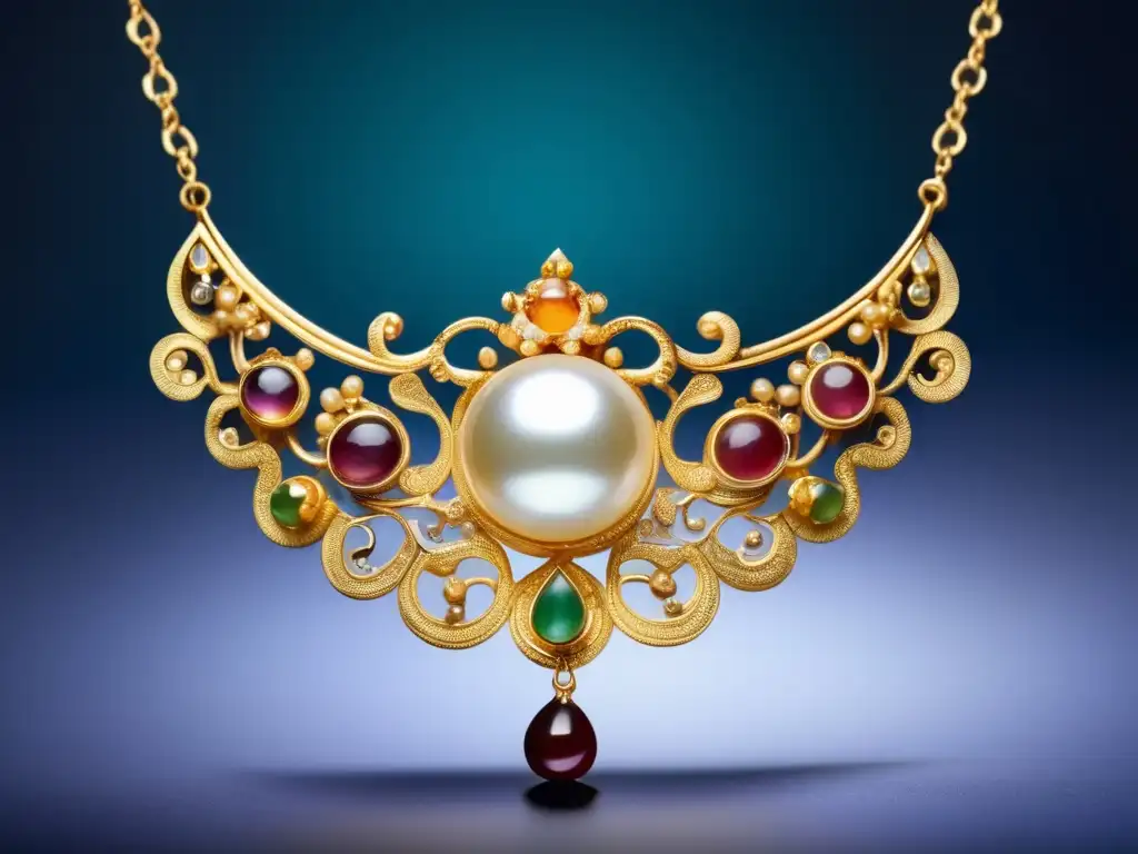 Joyería de la dinastía Tang: Colgante de oro con perla y gemas - Historia joyería Asia