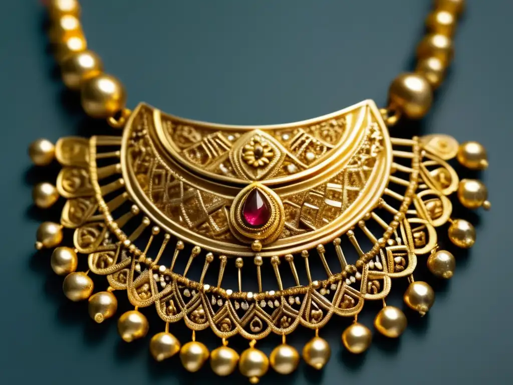 Historia joyería Yemen: Collar oro antiguo, filigrana y simbolos grabados muestran su artesanía