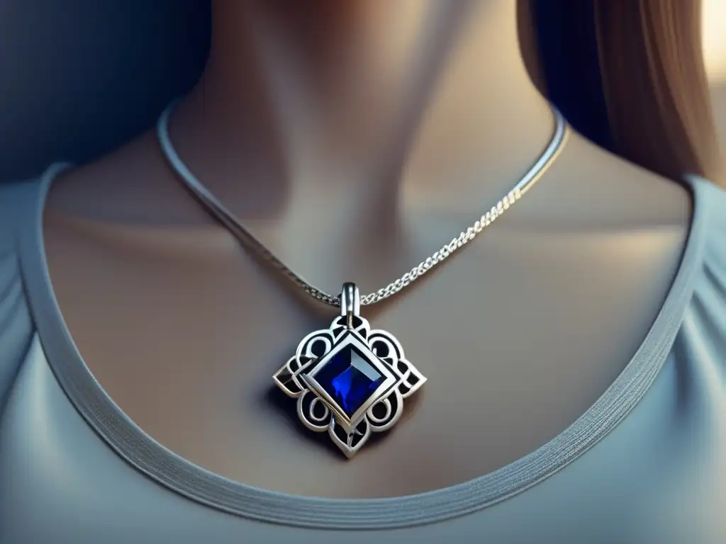 Joyería medieval: Collar plata con colgante de flor de lis y zafiro azul, diseño minimalista inspirado en la Edad Media