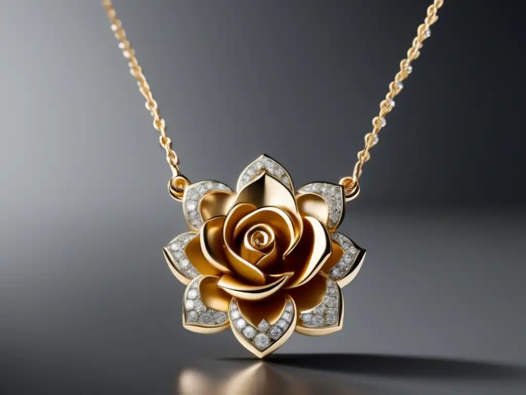 Collar de rosas minimalista y moderno con un diseño en plata y diamantes, evocando la historia de las joyas de rosas