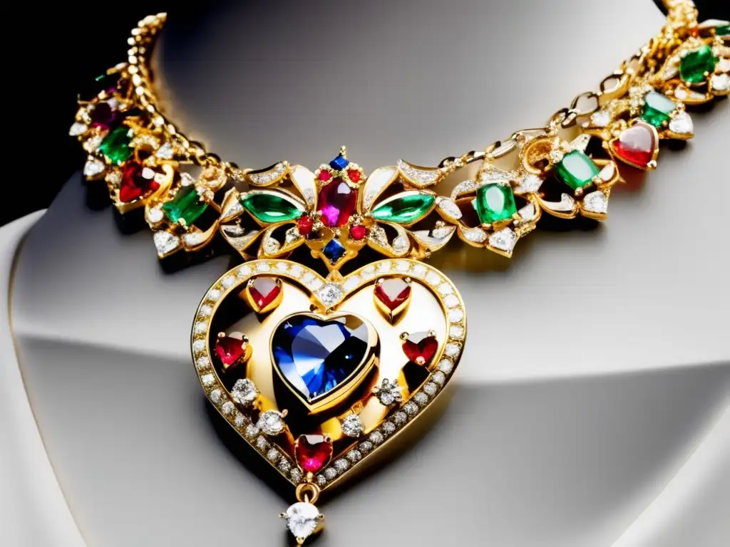 Joyería Dolce & Gabbana: Hermoso collar con cadena de oro y colgantes encantadores, incluyendo un corazón con diamantes y gemas