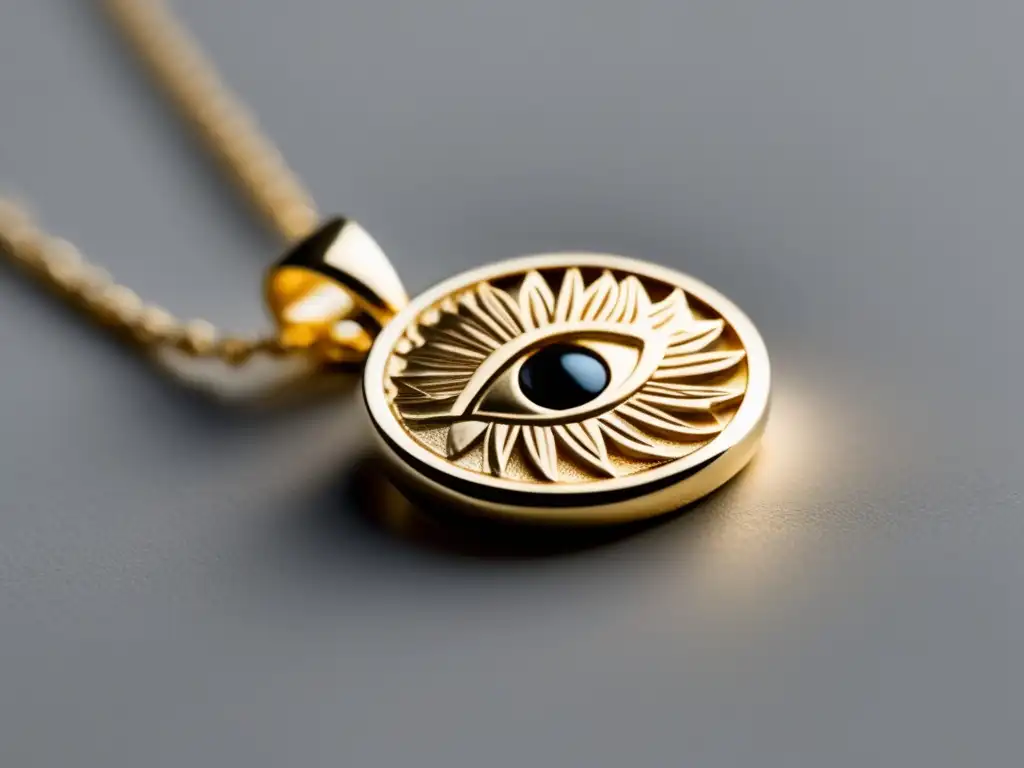 Collar dorado con amuleto en forma de ojo, símbolo de protección contra el mal