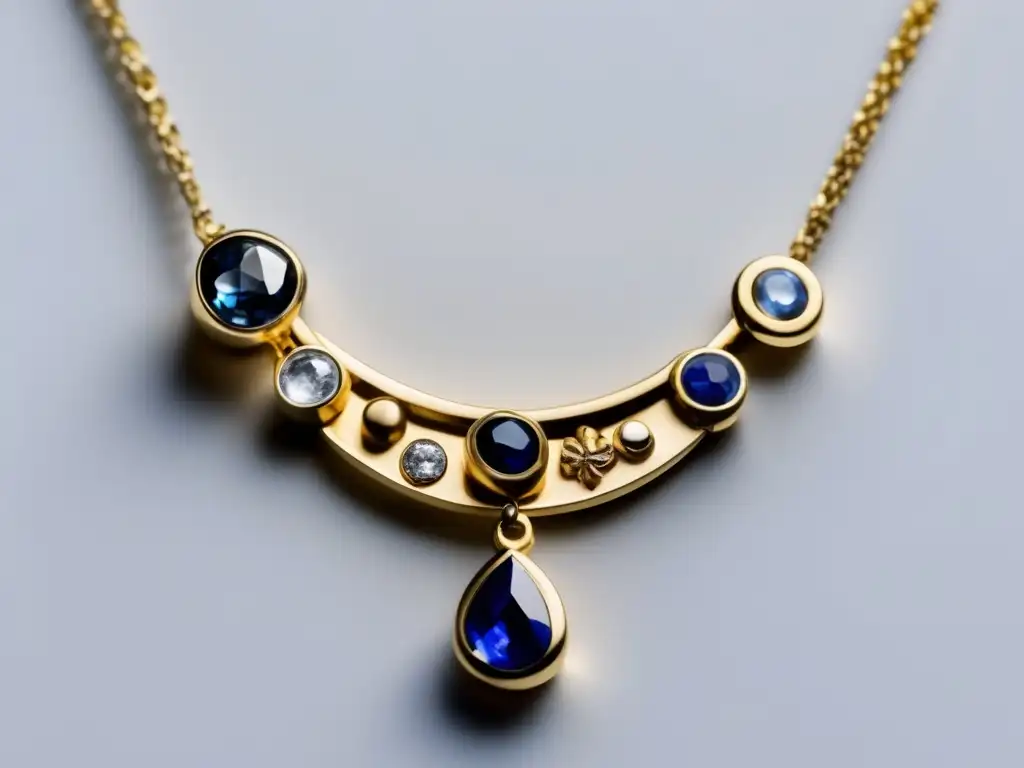 Collar dorado con talismanes antiguos Un collar dorado con talismanes antiguos que representan significados y poderes