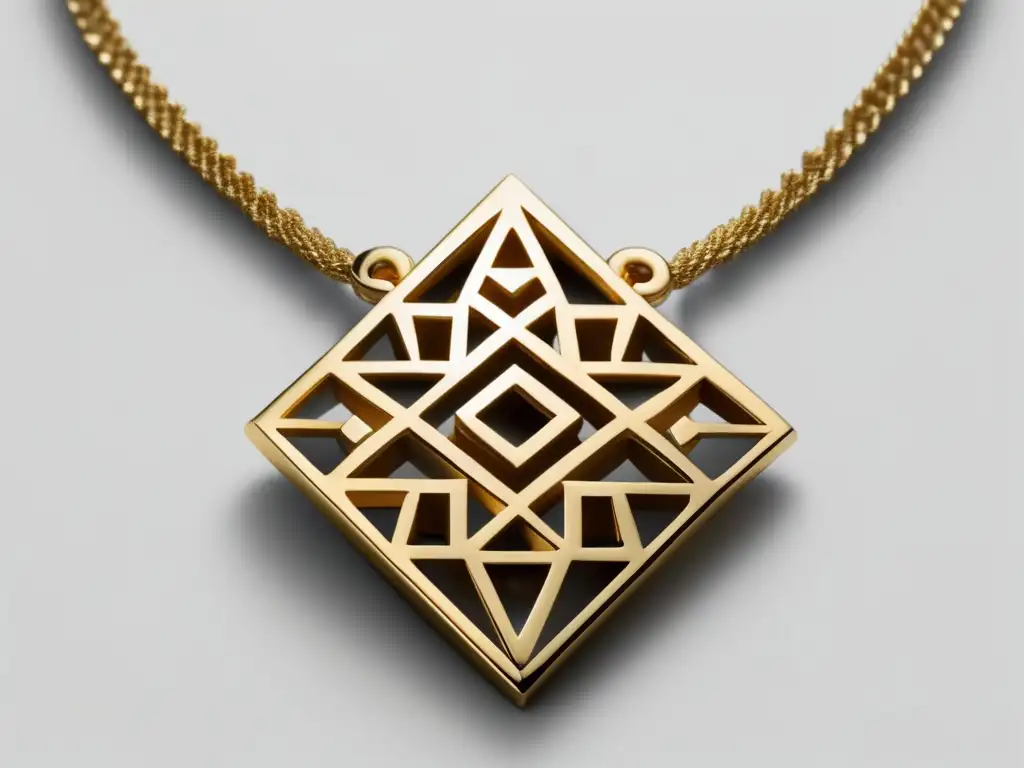 Influencia del Islam en joyería oriental: collar dorado minimalista con patrones geométricos inspirados en el arte islámico