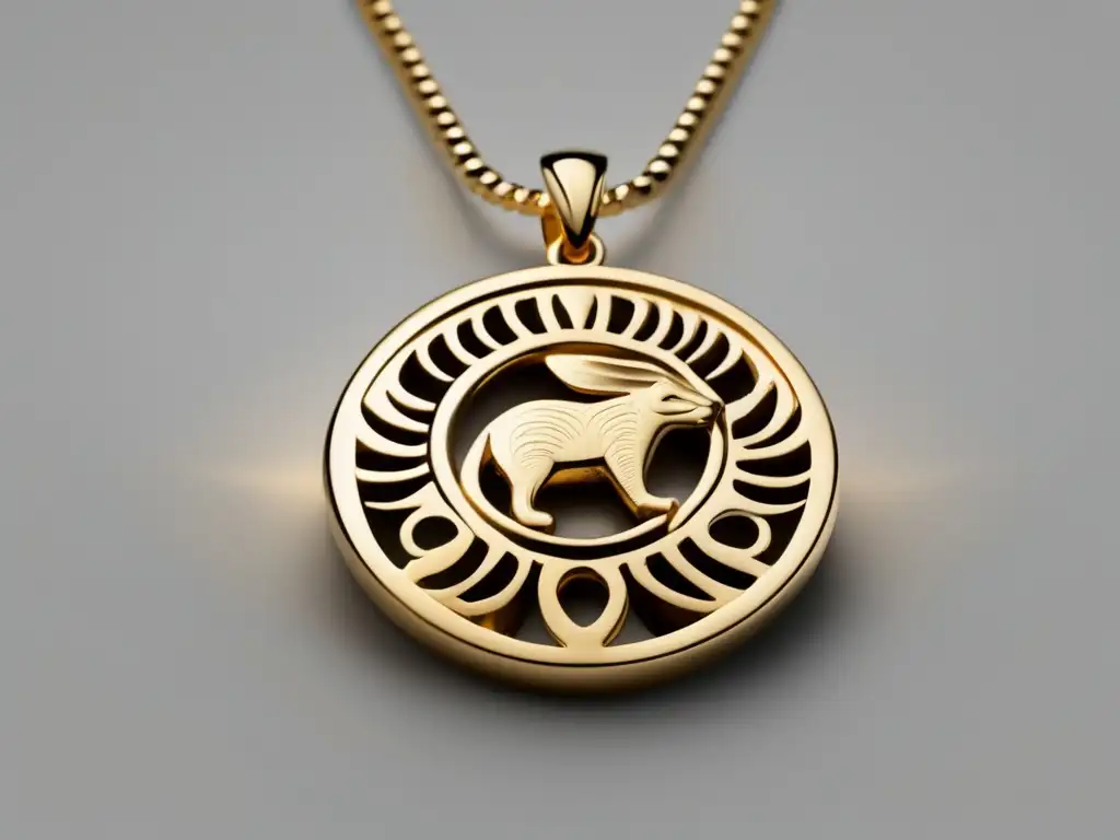 Collar de oro minimalista con adornos prehistóricos Collar dorado de diseño moderno con adornos prehistóricos que muestra la evolución de la joyería a lo largo de la historia