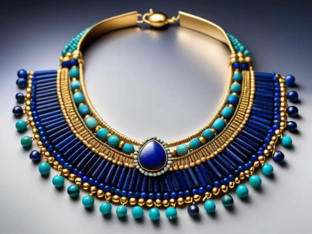 Joyería en el Antiguo Egipto: Collar de lapislázuli, turquesa y oro con escarabajo y simbolismo