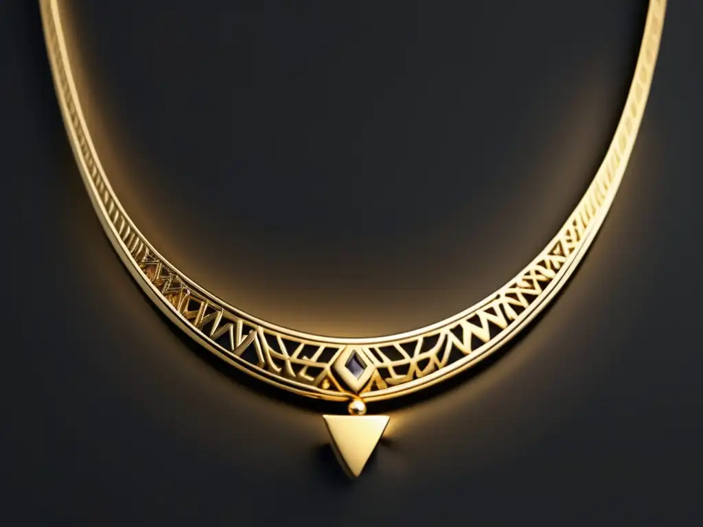 Influencia de culturas antiguas en joyería moderna: collar dorado con patrones geométricos inspirados en Egipto