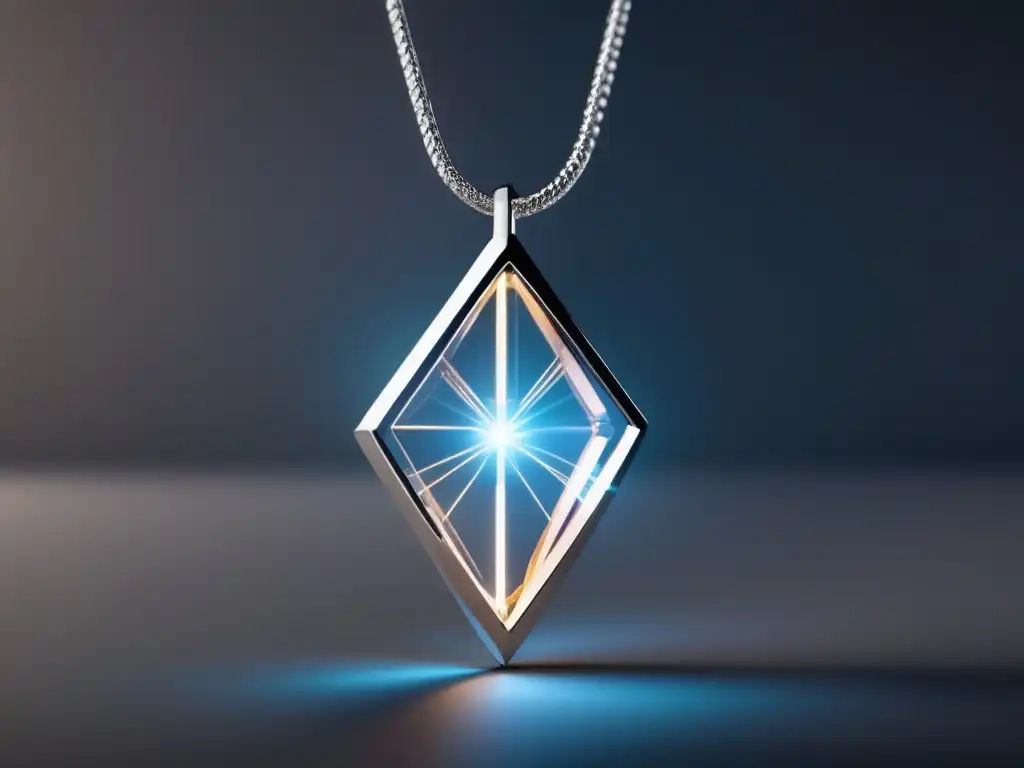 Tendencias joyería futurista: collar minimalista con cadena cromada y luces LED, diseño futurista y elegante