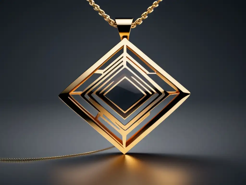 Tendencias futuras en joyería de lujo: collar minimalista de alta definición con cadena delicada y colgante geométrico futurista