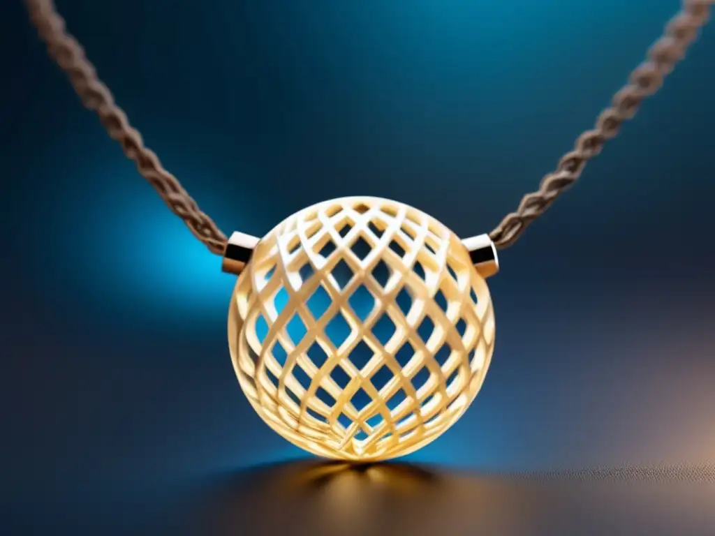 Innovaciones en joyería con nanotecnología: collar futurista 8k ultradetallado con cadena de nanomateriales tejidos y colgante esférico traslúcido