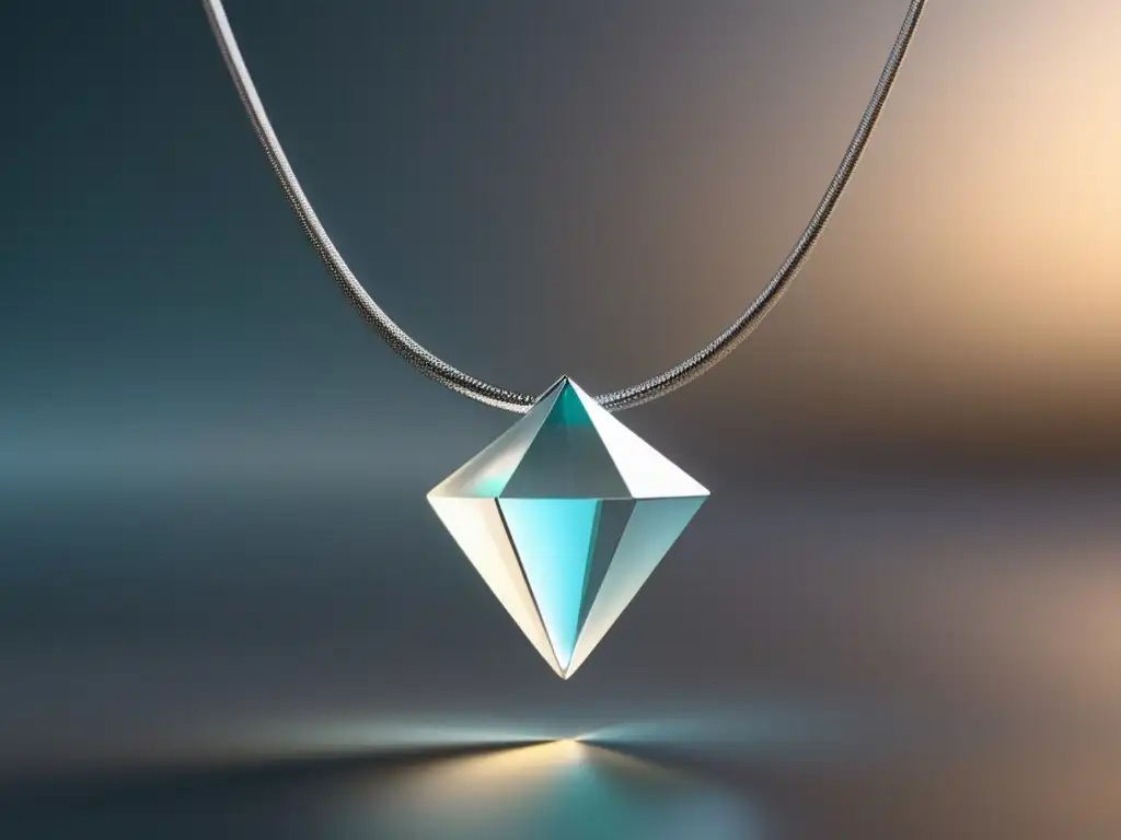 Innovaciones tecnológicas en joyería contemporánea: collar de plata con colgante de vidrio transparente en forma de diamante tridimensional