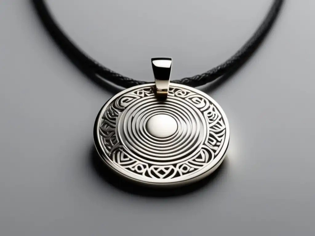 Influencia culturas antiguas en joyería moderna, collar plata con patrones geométricos etched en colgante